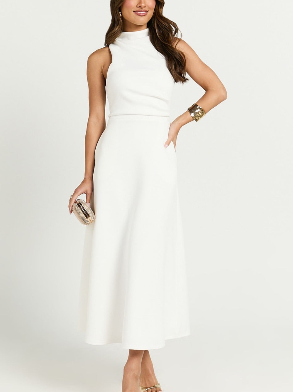 NWT Showpo Macy Midi Dress Off White High Neck A Line US 6